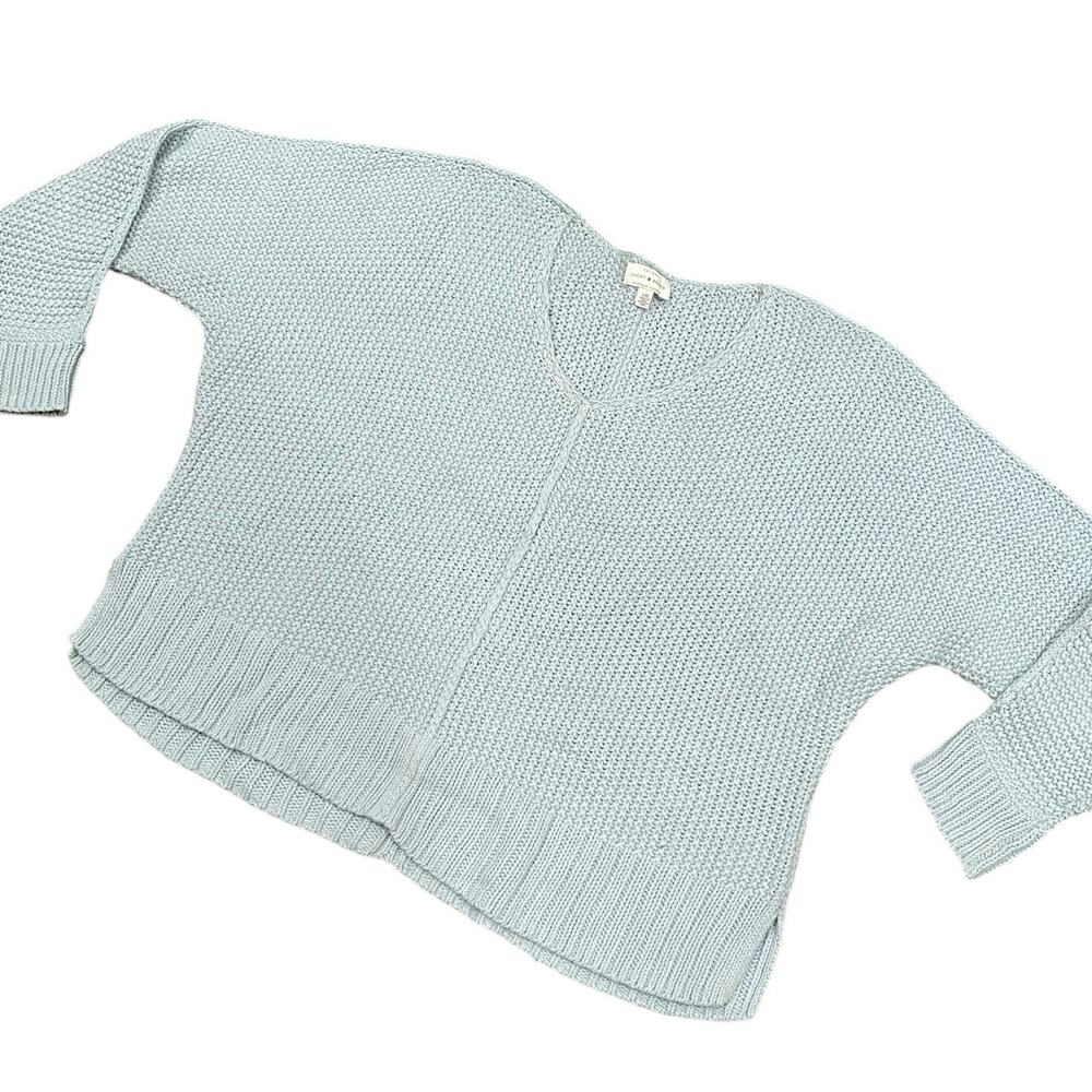 LUCKY BRAND Pale Green Chunky Moss Stitch Knit Sweater SZ LARGE Pullover V-Neck